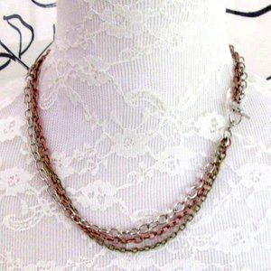 Mixed metal 3 chain choker - copper silver brass